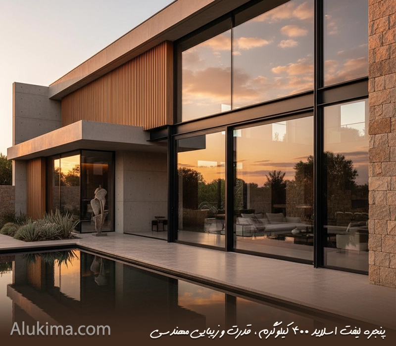 پنجره لیفت اسلاید ۴۰۰ کیلوگرم | نوآوری مهندسی برای قدرت و زیبایی در معماری مدرن