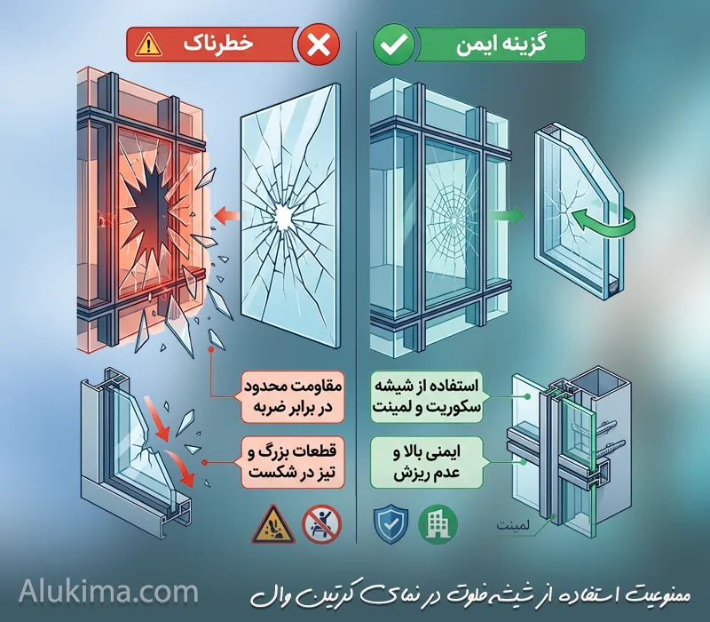 چرا استفاده از شیشه فلوت در نمای کرتین وال ممنوع است؟
